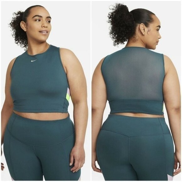 Nike teal color-stripe cropped training tank mesh DH3185-393  Size 3X - Picture 14 of 15